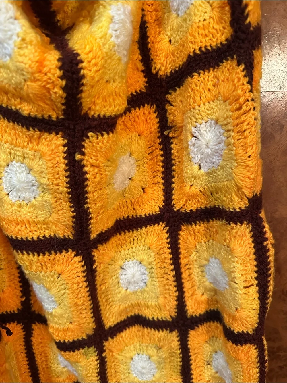 Vintage Yellow and Brown Crochet Throw Blanket